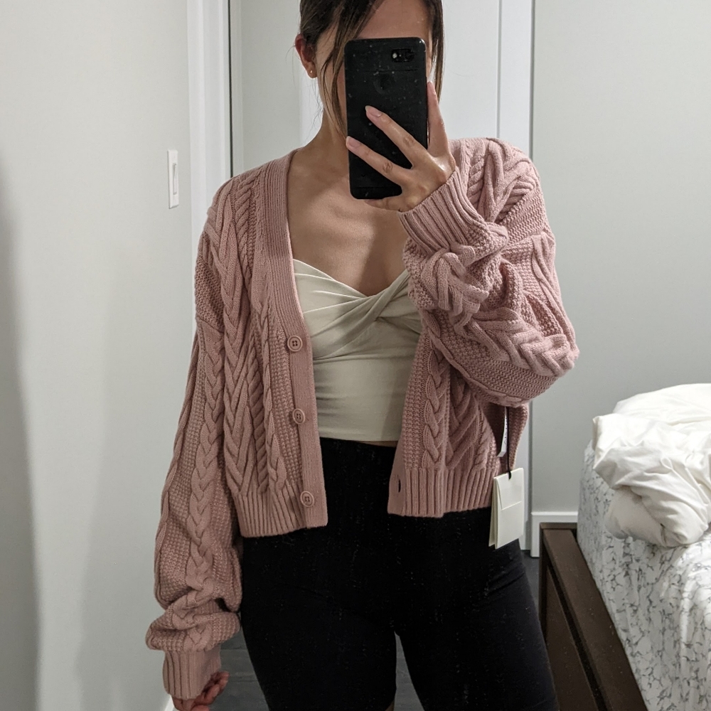 Aritzia Pink Cable Knit Cardigan